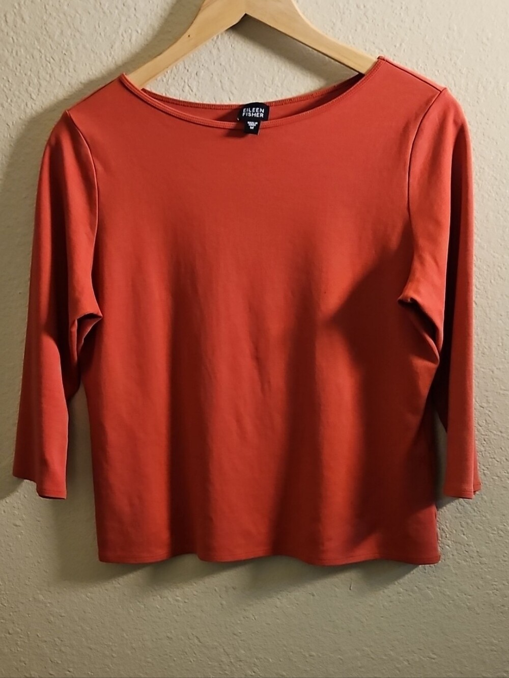 Eileen Fisher Women's Fall Fashion Burnt Orange Boatneck 3/4 Sleeve Top
